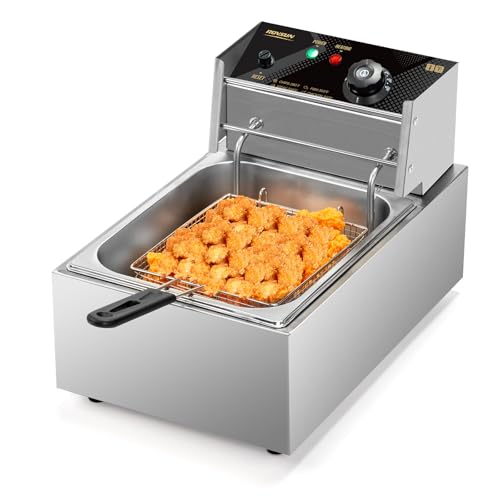 ROVSUN 11.4QT Electric Deep Fryer with Basket & Lid, 1700W Commercial Deep Fryer w/Adjustable Temperature Stainless Steel French Fryer for Home and Commercial Kitchens - size: 11.4QT