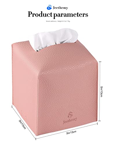 Tissue Box Cover, Jeethemy Square PU Leather Tissue Box Holder, Modern Tissue Case Facial Paper Organizer Dispenser，5X5X5'',Double Pink - color: Double Pink