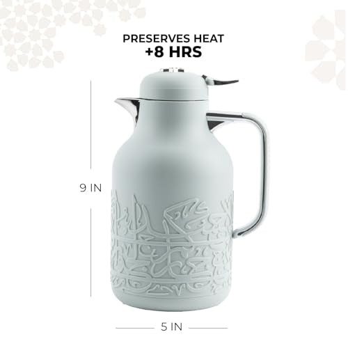 Insulated Carafe Flask 1L For Hot Coffee & Tea, Double Wall Stainless Steel Build, Leak Resistant Lid, Serving Pitcher, Portable Design, Long Heat Retention, Gift by Otantik(Green mint & Silver) - color: Green mint & Silver