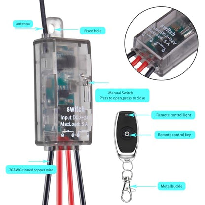 Mini Wireless Switch,5V/12V/24V/5A Relay 2 Way Remote Control Switch. - size: 2 Way 5V-24V 5A Mini Remote Switch