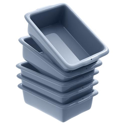 DUNCHATY 5 Pack Commercial Plastic Bus Tubs 5.5 Gallon (20L) - Heavy Duty Wash Basin & Dish Box Tote for Restaurant Kitchen Organization - 21" L x 15" W x 6" H Gray Utility Box - size: L (21"L x 15"W x 6"H)
