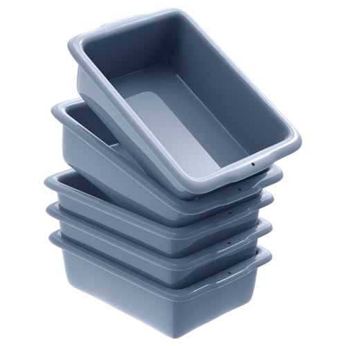 DUNCHATY 5 Pack Commercial Plastic Bus Tubs 5.5 Gallon (20L) - Heavy Duty Wash Basin & Dish Box Tote for Restaurant Kitchen Organization - 21" L x 15" W x 6" H Gray Utility Box - size: L (21"L x 15"W x 6"H)
