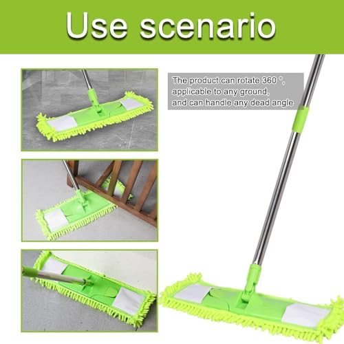 Dust Mop for Hardwood Floors,Wet Dry Flat Mop，2 Pads,Long Handle,Green - color: Green