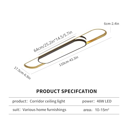 Qcyuui Linear Ceiling Light, 43.3in Dimmable LED Ceiling Light with Remote - color: Black and Gold/Dimm/48W/43.3IN, size: 43.3in