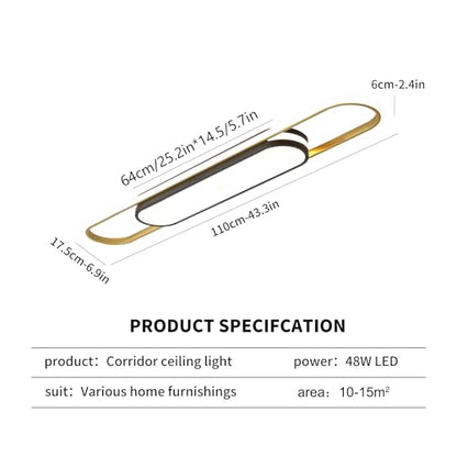 Qcyuui Linear Ceiling Light, 43.3in Dimmable LED Ceiling Light with Remote - color: Black and Gold/Dimm/48W/43.3IN, size: 43.3in