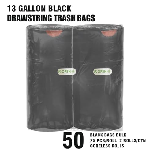 BEIDOU-PAC 13 Gallon Trash Bags Drawstring, 50 Count Bulk, Black & Unscented Garbage Bags, Multi-purpose Tall Kitchen Trash Bags Can Liners for Business Home Commercial and Industrial - style: 13 Gallon |50 Count