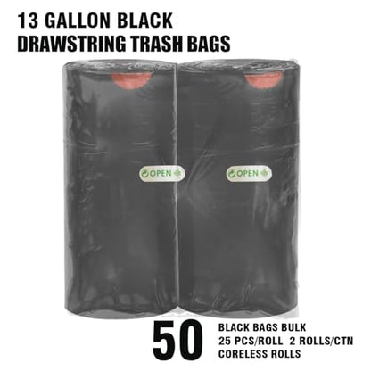 BEIDOU-PAC 13 Gallon Trash Bags Drawstring, 50 Count Bulk, Black & Unscented Garbage Bags, Multi-purpose Tall Kitchen Trash Bags Can Liners for Business Home Commercial and Industrial - style: 13 Gallon |50 Count