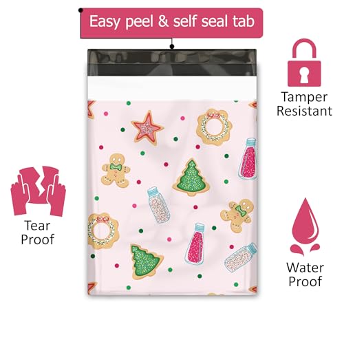 10x13 (100) Christmas Cookie Designer Winter Poly Mailers Self Sealing Waterproof Shipping Envelopes Holiday Premium Printed Bags For Small Businesses - color: Christmas Cookies, size: 10x13