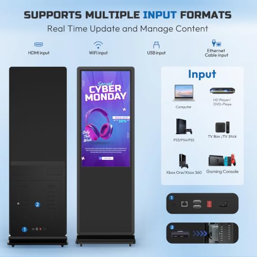 HARZHI 55 Inch Digital Signage Kiosk, 4K Touchscreen Floor Standing Advertising Display with IPS LCD Screen, Android OS and Auto Media Player - size: 55''_touchscreen