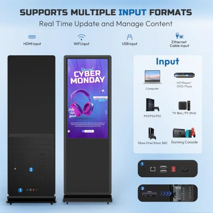 43 Inch Digital Signage Kiosk, 4K Touchscreen Floor Standing Advertising Display with IPS LCD Screen, Android OS and Auto Media Player - size: 43''_touchscreen