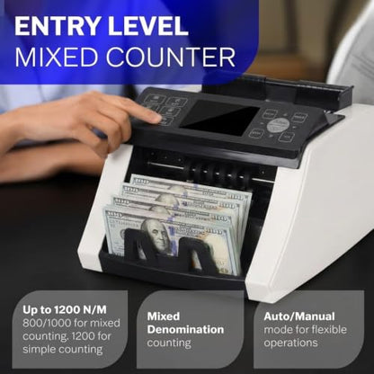 CARNATION Money Counter Machine – Cash Counting & Mixed Denomination Bill Counter, Portable Currency Detector, Counterfeit Bank Scanner, Dollar Sorter for Commercial, up to 1200 N/M, UV/MG/MT/IR/CIS - size: CN5