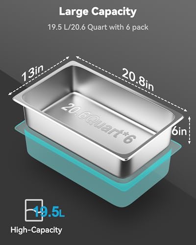 6 Pack Hotel Pans Full Size 6" Deep Stainless Steel Steam Table Pan - color: 6 INCH, size: 1/1 SIZE