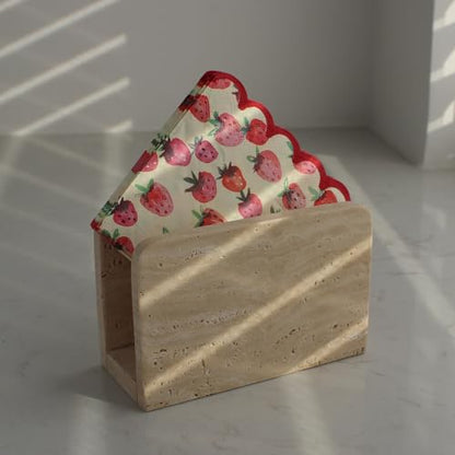 Natural Travertine Napkin Holder for Table, Upright Napkin Dispenser for Kitchen Dining Farmhouse Cocktail Picnic Bar 5.9x3.9x2.8 inches
