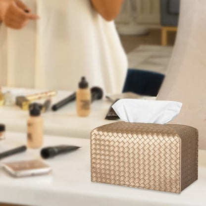 Tissue Box Cover Rectangle Leather Facial Paper Holder, Gold - color: Gold, size: rectangle