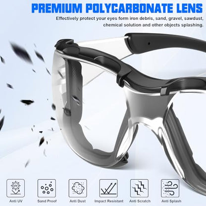 OXG Safety Glasses for Men, ANSI Z87.1 Anti-Fog Impact Resistant Protective Eyewear, Foam Gasket, UV Protection - color: 3-clear-black