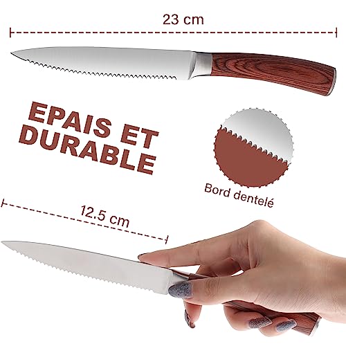 LUVCOSY Pakkawood Steak Knives Set of 6, 6PCS Set of Stainless Steel Serrated Steak Knives with Pakka Wood Handle, Fine Edge Dinner Knife Set with Gift Box for Home Party - color: Pakkawood Handle