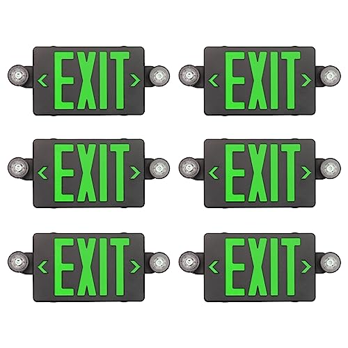 TANLUX Green Exit Sign with Emergency Lights, LED Exit Light with Battery Backup, Black Housing, UL Listed, AC 120/277V, Commercial Emergency Lights Combo - 6 Pack - color: Black Housing+Green Letter, size: 6 Pack