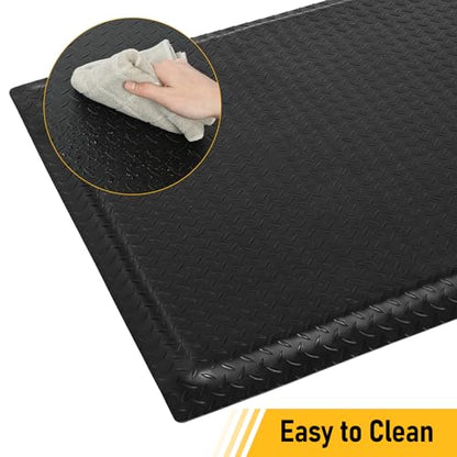 Nisorpa Anti Fatigue Mats Industrial 2' x 6' Ergonomic Standing Mat 15/16" Extra Thick Heavy Duty Commercial Diamond Plate Support Shop Floor Mat for Leg & Back Pain, Black - size: 2' x 6'