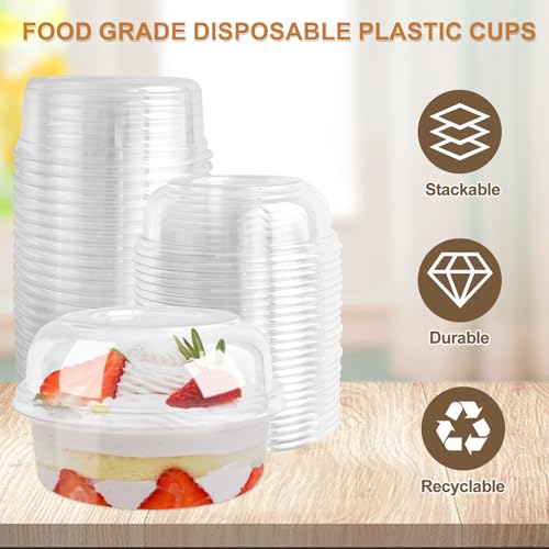 8oz Plastic Containers With Lids And Spoons 50 Pack, Dessert Cups With Lids,Small Disposable Snack Bowls For Ice Cream Cake Fruit Parfait Pudding And Jello Shot (8oz) - size: 8oz