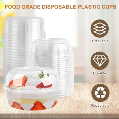 8oz Plastic Containers With Lids And Spoons 50 Pack, Dessert Cups With Lids,Small Disposable Snack Bowls For Ice Cream Cake Fruit Parfait Pudding And Jello Shot (8oz) - size: 8oz