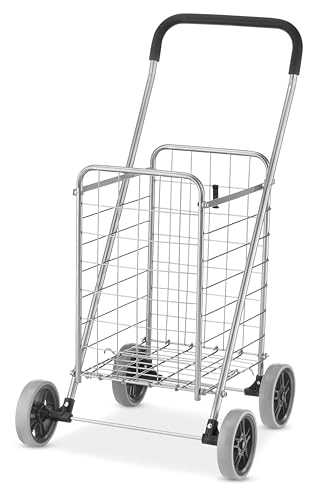 Whitmor Utility Shopping Cart - Durable Folding Design for Easy Storage, Model Number: 6250-4997-2-SIOCA - size: 13.25"W x 11"L x 34.25"H, Gray