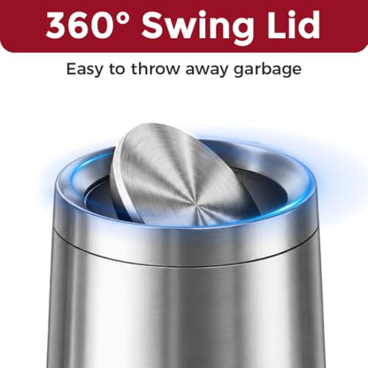 10L/2.6Gal Brushed Nickel Bathroom Trash Can with Lid,Sliver - color: silver