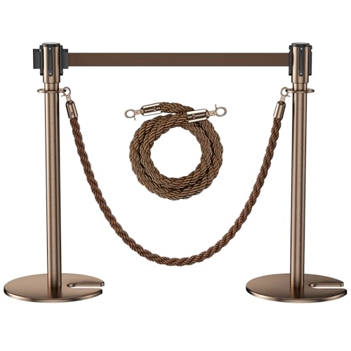 2Pack Stanchions with Retractable Belt and 2Pcs Hemp Rope (Rose) - color: Rose