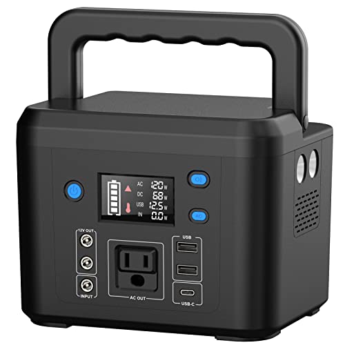 200W Portable Power Station, 120Wh Power Bank with AC Outlet 120V - color: Black Blue