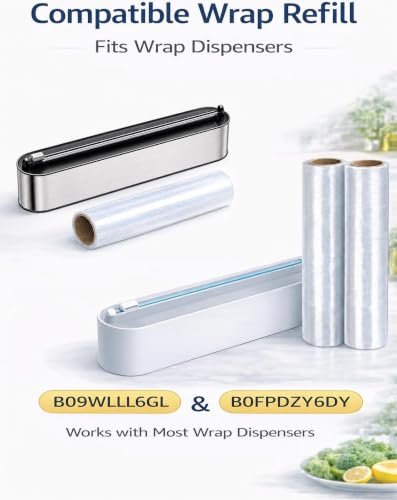 Plastic Wrap Refill Roll Compatible with Wrap Dispenser Systems, Fits Dispenser Models B09WLLL6GL，12 Inch x 266 Ft Press Seal Food Wrap, BPA Free Microwave Safe Cling Wrap for Food Storage, 2 Pack