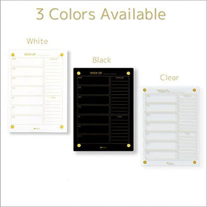 Yeoux Clear Glass Golden Weekly & Menu Dry Erase Calendar Board 15“x11 - color: Clear, size: 11"W x 15"H