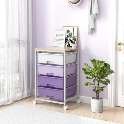 SYKIARIOL Rolling Cart with Drawers, 4-Drawer Utility Cart, Purple - color: Purple