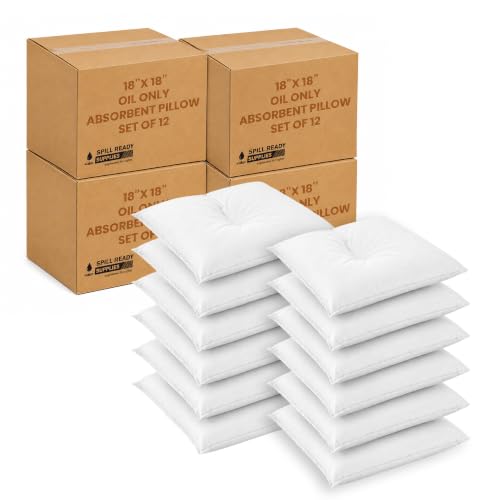 Oil Only Absorbent Pillows 18" x 18" , 48 Unit Pack, Absorbs 2 Gallon Each - color: 18" x 18" Pillows (12-Pack), size: 4