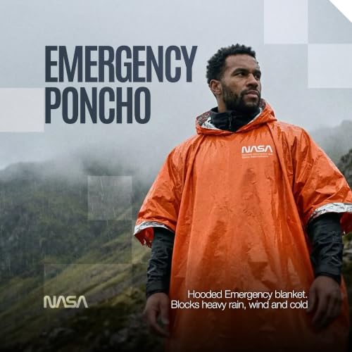 NASA Emergency Poncho – Anti-Tear Mylar™ Blanket (4-Pack, Solar Orange) - color: Solar Orange