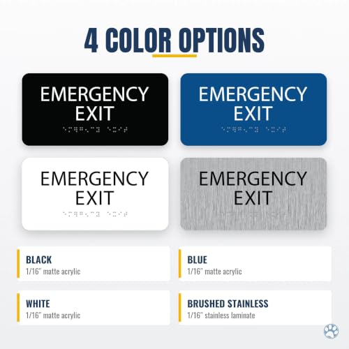 Alpha Dog Emergency Exit Sign, 4x8 ADA Braille Sign, Blue - color: Blue, size: Emergency Exit