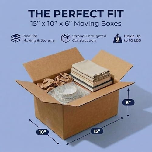 BOX USA Moving Boxes Holds 65lbs, 15"L x 10"W x 6"H (25-Pack) Small - Corrugated Cardboard Box for Shipping, Mailing, Packing, Packaging and Storage - size: Small 25-Pk 15x10x6"