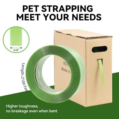 Banding Strapping Kit with 5/8" x2100 ft Polyester Band PET Strapping Roll - color: Green, size: PET-kit 5/8"x2100'（Not Included Tools）