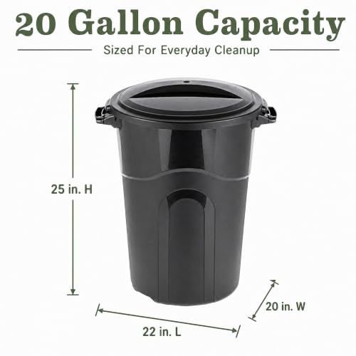 20 Gallon Heavy Duty Trash Can with Click-Lock Lid and Handles, Black - size: 20