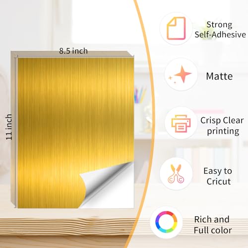 Gold Printable Sticker Paper, 20 Sheets Printable Holographic Gold Sticker Paper, Laser/Inkjet Printing-Letter Size (8.5" x 11") - color: Gold, size: 8.5" x 11"