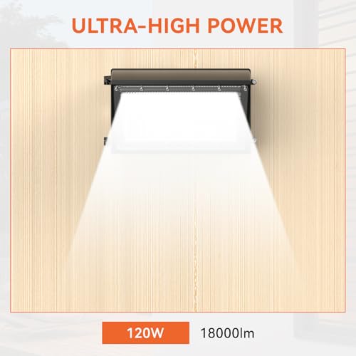 OKQ 120W LED Wall Pack Light with Dusk-to-Dawn Sensor, 18000LM 5000K LED Security Flood Lighting,120V Outdoor LED Wall Lights for Warehouse, Building, Yard Factory,Garage,Parking Lots - size: 5000K 120W 1PACK