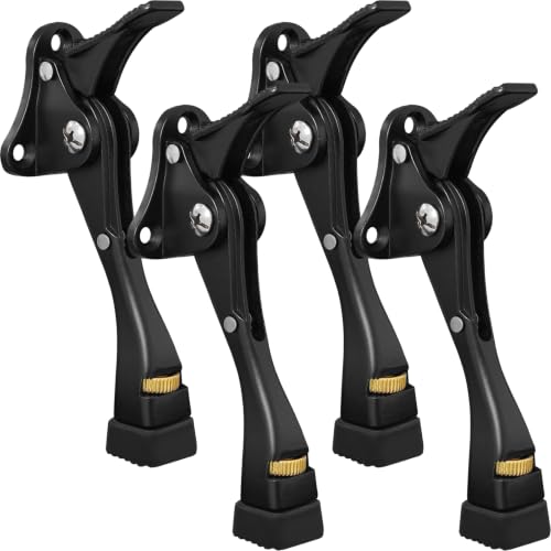 4 Pack Door Stoppers, Heavy Duty Kickdown Door Stopper, Adjustable Door Stop for The Bottom of Door, Aluminum Alloy Metal Door Holder with Rubber Tip to Keep Door Open (Black) - color: Black