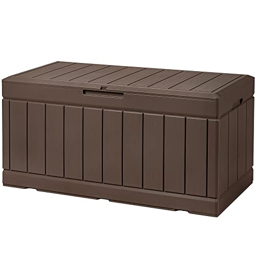 Devoko 85 Gallon Deck Box Lockable Resin Outdoor Storage Box waterproof Outdoor Container for Patio Furniture Cushions, Pillow (Brown) - color: Brown, size: 85 Gallon without Cushion