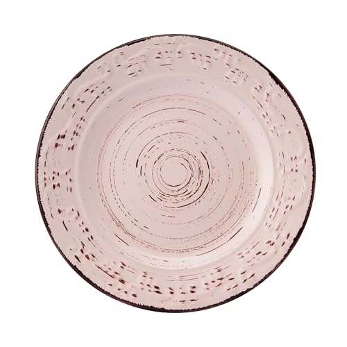 Pfaltzgraff Pink Trellis 12-Piece Dinnerware Set, Stoneware Plates and Bowls Sets for 4, Dishwasher and Microwave Safe, Rustic Garden-Inspired Design - color: Pink