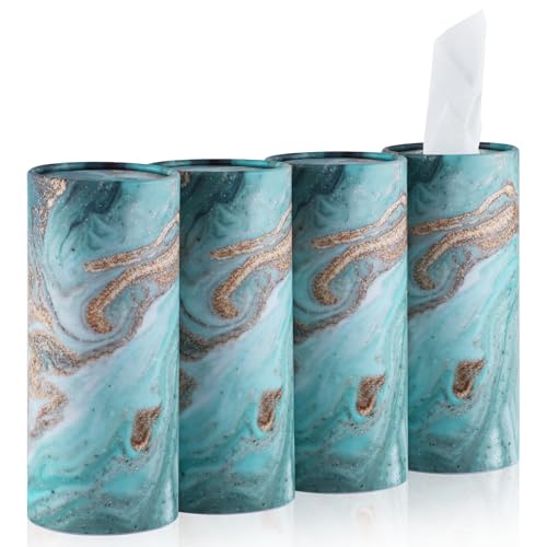 SINGARO Car Tissue Holder, 4 Pack Car Cup Holder Facial Tissues with Travel Tissue Bag, Quick and Convenient Flower Combination Car Tissue Box(4 Canisters/200 Tissues) Green - color: Green