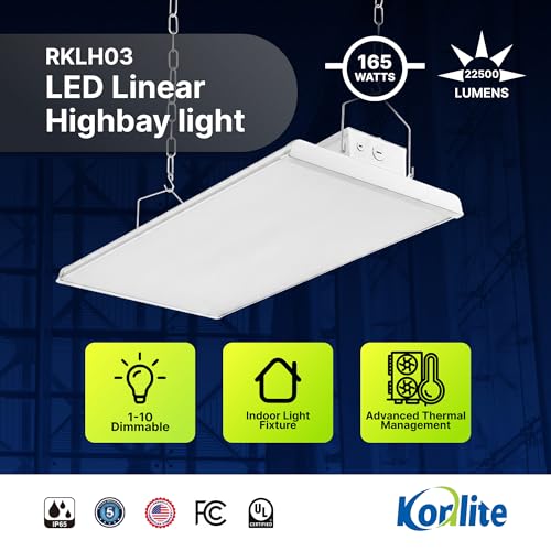 Konlite 2 FT Linear LED Shop Light, 165W, 22,434LM, Industrial & Warehouse Use, 5000K Daylight, Dimmable, UL & DLC Listed, Garage, Workshop Light - size: 1 PACK - 165W