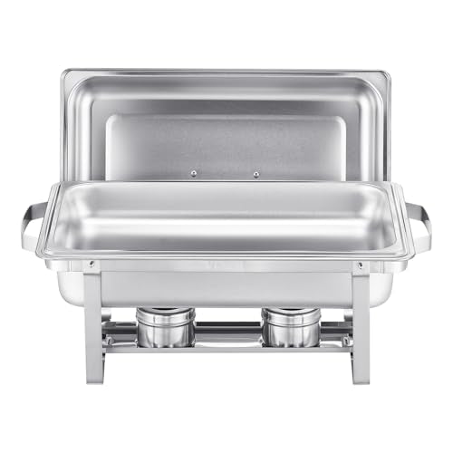 VEVOR Chafing Dish Buffet Set, 2 Pack Stainless Chafer with 2 Full Pans, Rectangle Catering Warmer Server with Lid Water Pan Folding Stand Fuel Tray Holder Clip - color: Silver, size: 2 Pack