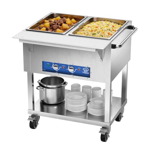 TOPKITCH 2-Pan Commercial Food Warmer, Electric Steam Table with Independent Temperature Control, 120V 1000W Stainless Steel Buffet Catering Food Warmer with Undershelf and Workspace, for Restaurant. - size: TC-2P