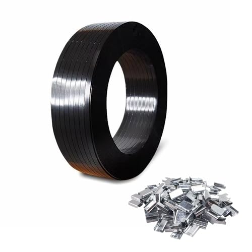 Packaging Strapping Banding 1000ft x5/8’’x 0.035" PET Strapping Roll 1500lb Heavy Duty Industrial Strength Rust-Resistant Plasitc Polyester Pallet Strapping & 100 Buckles Black - color: Black
