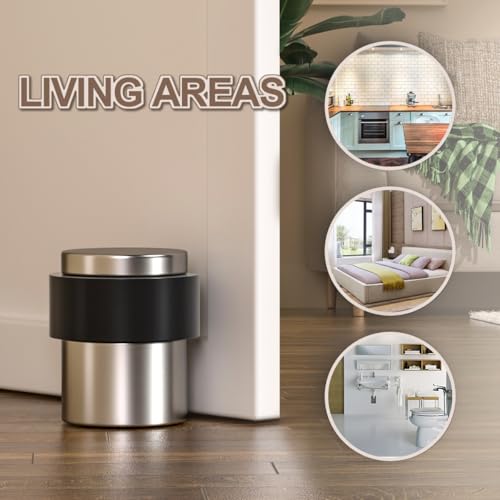 SANATO Nickel Cylindrical Floor Mounted Stainless Steel 304 Door Stop Door Stopper with Black Rubber, 4 Pack - color: Silver, size: 4 Pieces