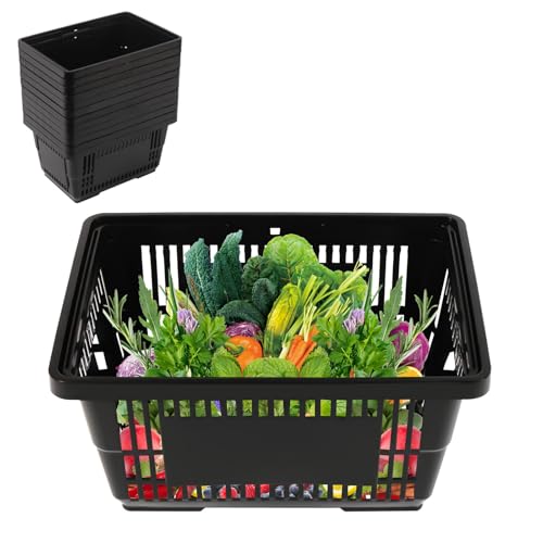 12Pcs Plastic Shopping Baskets with Handles, 21L Stackable Grocery Basket Bulk, Durable Plastic Shopping Cart, Large Portable Store Baskets for Retail Store Supermarket Supplies,17" x 12" x 9" - color: Black