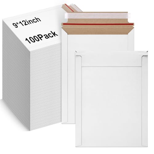 Rigid Mailers 100 Pack 9" x 12" White Self-Seal Trading Card Mailers, Bulk Cardboard Kraft Mailer Cardboard Envelopes, Shipping Envelope for Mailing Semi-Rigid and Toploaders, Protector Supplies - color: White-100 pack